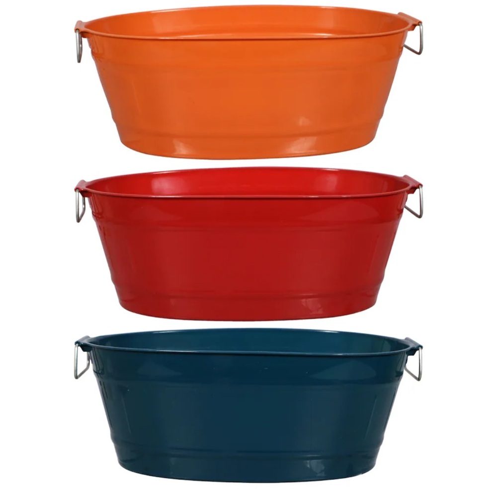 3 Pack Harvest Colored Oval Plastic Party Tubs With Handles